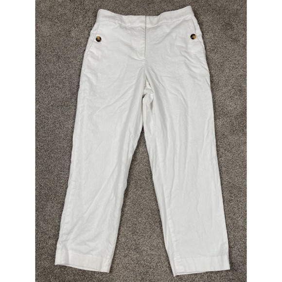 J Crew Pants Womens 8 White Linen Tapered Preppy Minimal Beach Vacation Classy - Picture 1 of 9